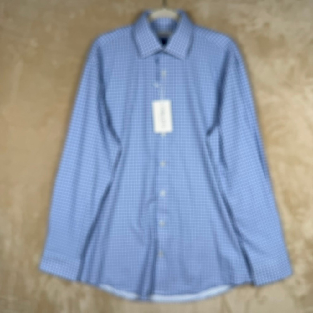 Collars & Co NWT Mens L Apex Blue Tattersall Check Dress Shirt Vincento Preppy